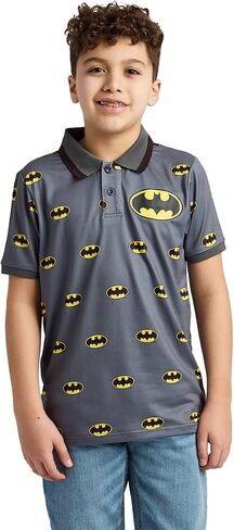 Batman Logo All-Over Print Boy's Gray Short Sleeve Polo T-Shirt in Kuwait