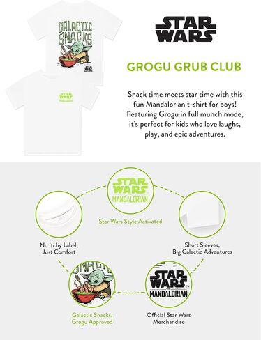 STAR WARS The Mandalorian Shirt for Kids, The Mandalorian and Grogu Boys Tshirt, Grogu Boys Graphic Tees, White 6 in Kuwait