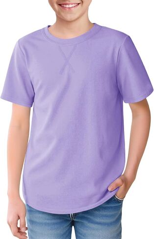 Boys Short Sleeve Tshirts Soft Summer Tops Trendy Cross Stitch Crewneck Tees with Curved Hem Top for Ages 5-14 in Kuwait