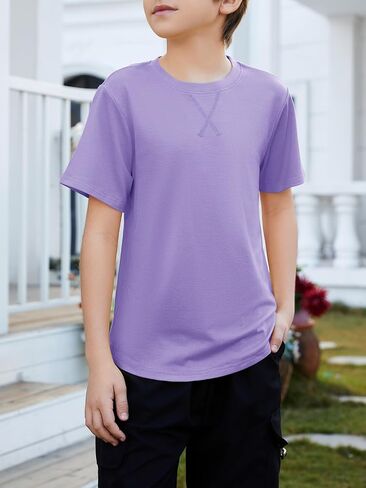 Boys Short Sleeve Tshirts Soft Summer Tops Trendy Cross Stitch Crewneck Tees with Curved Hem Top for Ages 5-14 in Kuwait