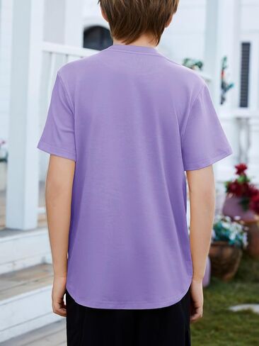 Boys Short Sleeve Tshirts Soft Summer Tops Trendy Cross Stitch Crewneck Tees with Curved Hem Top for Ages 5-14 in Kuwait