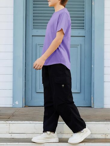 Boys Short Sleeve Tshirts Soft Summer Tops Trendy Cross Stitch Crewneck Tees with Curved Hem Top for Ages 5-14 in Kuwait