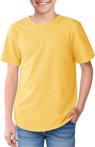 Boys Short Sleeve Tshirts Soft Summer Tops Trendy Cross Stitch Crewneck Tees with Curved Hem Top for Ages 5-14 in Kuwait