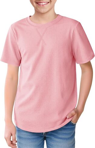 Boys Short Sleeve Tshirts Soft Summer Tops Trendy Cross Stitch Crewneck Tees with Curved Hem Top for Ages 5-14 in Kuwait
