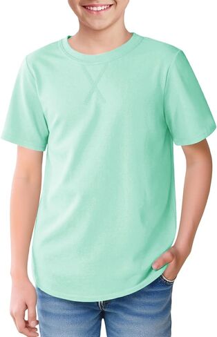 Boys Short Sleeve Tshirts Soft Summer Tops Trendy Cross Stitch Crewneck Tees with Curved Hem Top for Ages 5-14 in Kuwait