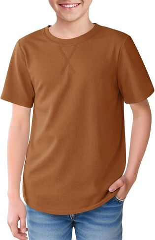 Boys Short Sleeve Tshirts Soft Summer Tops Trendy Cross Stitch Crewneck Tees with Curved Hem Top for Ages 5-14 in Kuwait