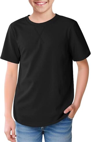 Boys Short Sleeve Tshirts Soft Summer Tops Trendy Cross Stitch Crewneck Tees with Curved Hem Top for Ages 5-14 in Kuwait