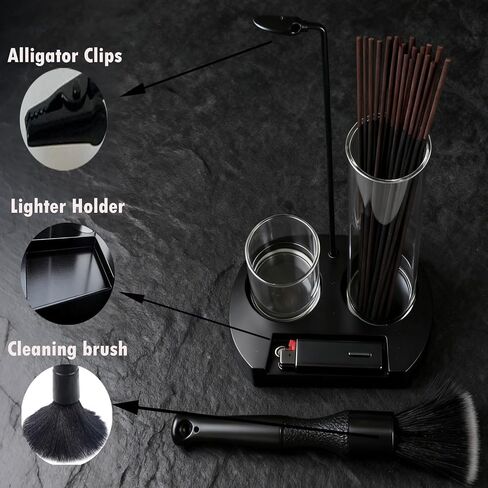 Incense Holder for Sticks 3 in 1 Glass Incense Burner with Lighter Holder and Ash Catcher Upside Down Anti-Ash Stick Holder with Storage Modern Zen Decor for Yoga Meditation Brush [Black] in Saudi Arabia