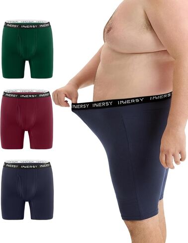 INNERSY Men's 8.5" Inseam Big and Tall Boxer Briefs Cotton Long Leg Underwear 3-Pack in Kuwait