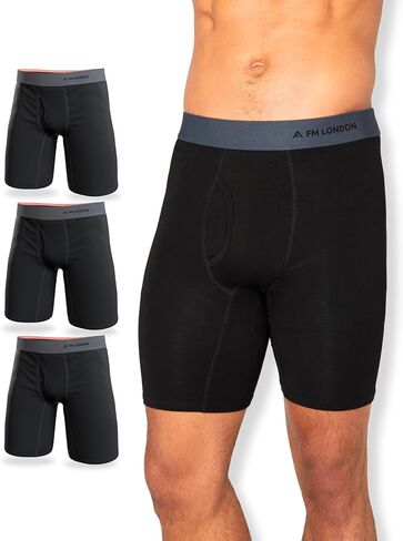 FM London 3-Pack Bamboo From Viscose Long Leg Boxer Briefs For Men | Super Soft, Anti-Chafe, Sweat Wicking Mens Underwear in Saudi Arabia