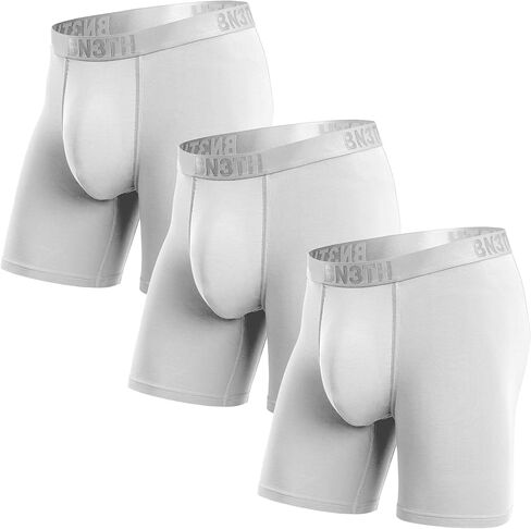 BN3TH Men's Classic Icon Boxer Briefs with 3-D Pouch - Breathable, Anti-Chafing, Ultra-soft, Sustainable, Premium Athletic Underwear, No-Roll Waistband, 3 pk, 6.5" inseam (White, Small) in Saudi Arabia