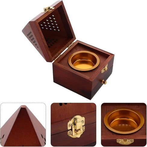 Garneck Vintage Wooden Incense Box with Hollow Pyramid Design, Cone Incense Burner and Drawer, Chinese Style Tabletop Censer for Home Fragrance and Meditation Use in Saudi Arabia
