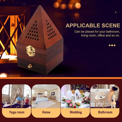 Garneck Vintage Wooden Incense Box with Hollow Pyramid Design, Cone Incense Burner and Drawer, Chinese Style Tabletop Censer for Home Fragrance and Meditation Use in Saudi Arabia