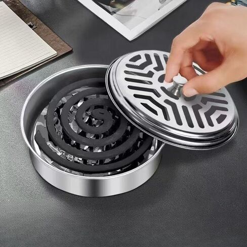 Stainless Steel Fireproof Mosquito Coil Holder with Cover Safe Ash Catcher Mosquito Coil Burner for Both Indoor and Outdoor Daily Use in Kuwait