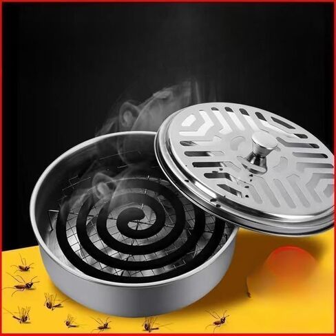 Stainless Steel Fireproof Mosquito Coil Holder with Cover Safe Ash Catcher Mosquito Coil Burner for Both Indoor and Outdoor Daily Use in Kuwait