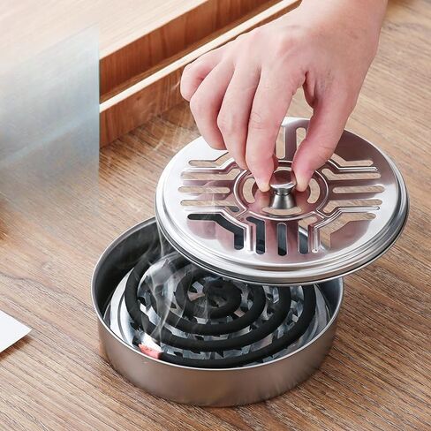 Stainless Steel Fireproof Mosquito Coil Holder with Cover Safe Ash Catcher Mosquito Coil Burner for Both Indoor and Outdoor Daily Use in Kuwait