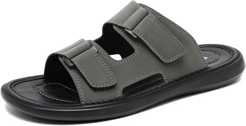 Mens Leather Slide Sandals Slippers for Men Slip On Shoes Double Strap Style Comfort in Saudi Arabia
