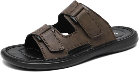 Mens Leather Slide Sandals Slippers for Men Slip On Shoes Double Strap Style Comfort in Saudi Arabia
