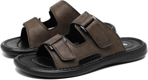 Mens Leather Slide Sandals Slippers for Men Slip On Shoes Double Strap Style Comfort in Saudi Arabia