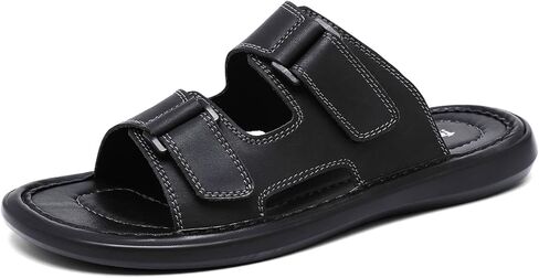 Mens Leather Slide Sandals Slippers for Men Slip On Shoes Double Strap Style Comfort in Saudi Arabia