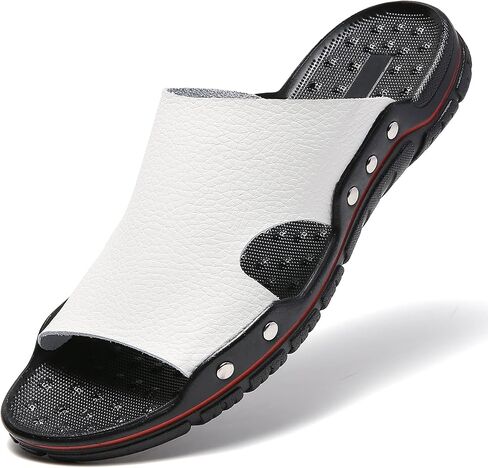 TSIODFO Men's Leather Slide Sandals Summer Open Toe Beach Slippers Shoes in Saudi Arabia