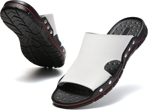 TSIODFO Men's Leather Slide Sandals Summer Open Toe Beach Slippers Shoes in Saudi Arabia