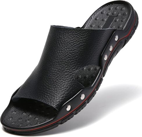 TSIODFO Men's Leather Slide Sandals Summer Open Toe Beach Slippers Shoes in Saudi Arabia
