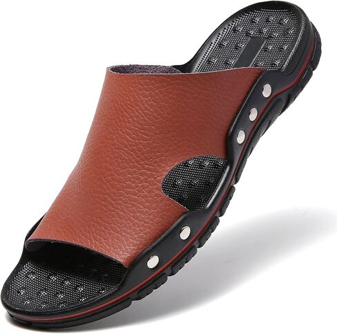 TSIODFO Men's Leather Slide Sandals Summer Open Toe Beach Slippers Shoes in Saudi Arabia