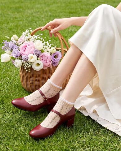 Jeasona 5 Pairs Floral Ruffle Socks for Women, Cute Cotton Flower Crew Socks, Cottagecore Frilly Ankle Socks in Saudi Arabia
