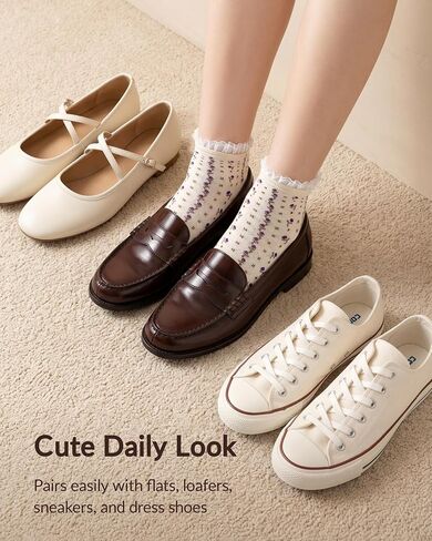 Jeasona 5 Pairs Floral Ruffle Socks for Women, Cute Cotton Flower Crew Socks, Cottagecore Frilly Ankle Socks in Saudi Arabia