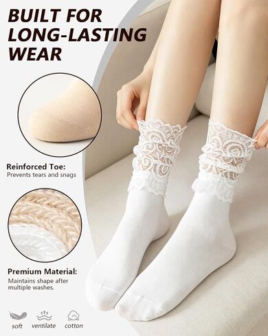 Vihir 6 Pairs Women's Casual Lace Crew Socks for Mary Janes And Loafers With Floral Eyelet Ruffle in Saudi Arabia