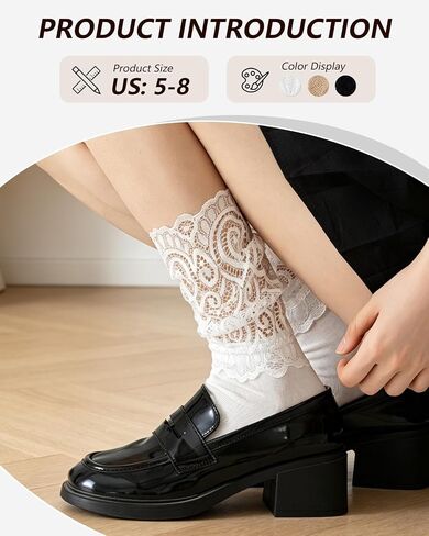 Vihir 6 Pairs Women's Casual Lace Crew Socks for Mary Janes And Loafers With Floral Eyelet Ruffle in Saudi Arabia