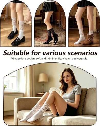 Vihir 6 Pairs Women's Casual Lace Crew Socks for Mary Janes And Loafers With Floral Eyelet Ruffle in Saudi Arabia