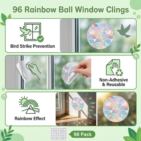 96 PCS Bird Window Strike Prevention, Bird Deterrent for Windows, Strike Prevention for Windows, Window Deterrent, Reusable Window Decals for Safety in Saudi Arabia