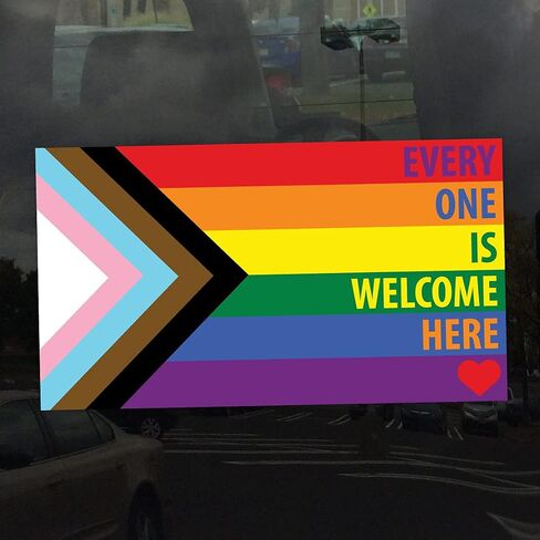 Rainbow Every One is Welcome Here Progress Pride Flag LGBTQ POC Transgender Flag - Vibrant Static Cling Window Cling - 7 inches in Saudi Arabia