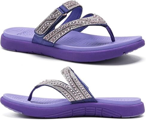 COFACE Womens Rhinestone Orthopedic Flip Flops Lightweight Yoga Mat Thick Cushioned Recovery Walking Thong Sandals Adjustable Summer Beach Slippers with Comfortable Plantar Fasciitis Arch Support in Saudi Arabia