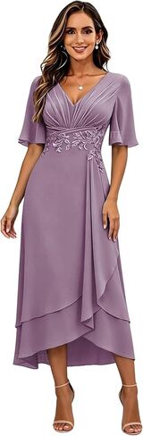 Tea Length Mother of The Bride Dresses for Women 2026 Lace Appliques Chiffon Formal Wedding Guest Gowns with Sleeves in Saudi Arabia