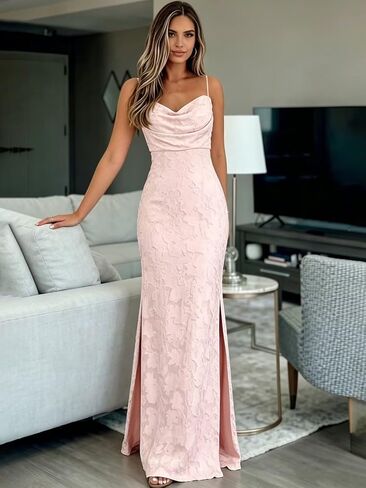 Floral Bridesmaid Dresses for Women Long Cowl Neck Corset Formal Wedding Guest Dress in Kuwait