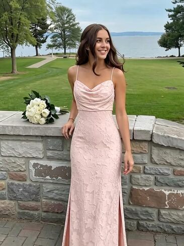 Floral Bridesmaid Dresses for Women Long Cowl Neck Corset Formal Wedding Guest Dress in Kuwait
