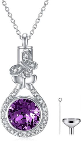 AOBOCO Butterfly Urn Necklace for Ashes 925 Sterling Silver Butterfly Cremation Jewelry Memorial Keepsake Pendant with 12 Months Birthstone Crystal from Austria in Kuwait