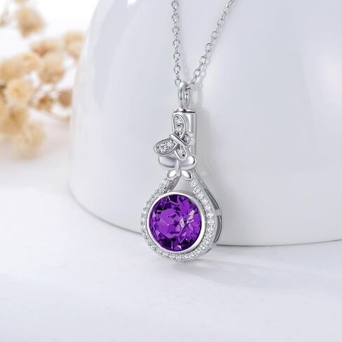 AOBOCO Butterfly Urn Necklace for Ashes 925 Sterling Silver Butterfly Cremation Jewelry Memorial Keepsake Pendant with 12 Months Birthstone Crystal from Austria in Kuwait