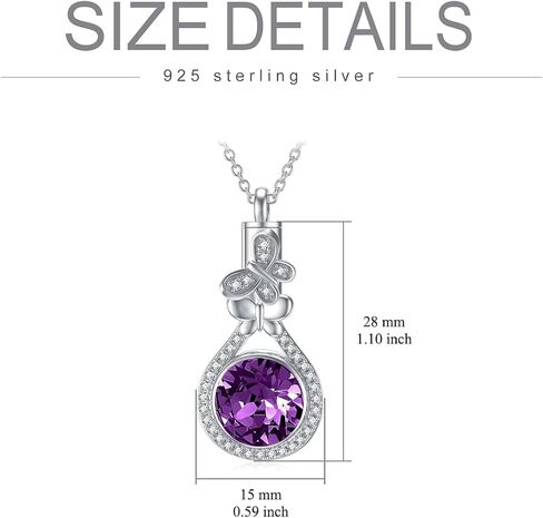 AOBOCO Butterfly Urn Necklace for Ashes 925 Sterling Silver Butterfly Cremation Jewelry Memorial Keepsake Pendant with 12 Months Birthstone Crystal from Austria in Kuwait