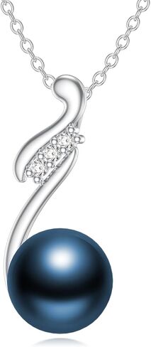 925 Sterling Silver Single Black Pearl Necklace for Women, 7-9mm Round Cultured Pearl Pendant with 18+2 inches Chain, Danity Jewelry Gift for Christmas Mother's Day Valentine's Day Birthday Anniversary in Kuwait