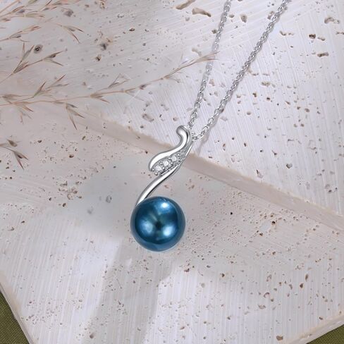 925 Sterling Silver Single Black Pearl Necklace for Women, 7-9mm Round Cultured Pearl Pendant with 18+2 inches Chain, Danity Jewelry Gift for Christmas Mother's Day Valentine's Day Birthday Anniversary in Kuwait