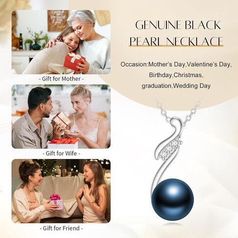 925 Sterling Silver Single Black Pearl Necklace for Women, 7-9mm Round Cultured Pearl Pendant with 18+2 inches Chain, Danity Jewelry Gift for Christmas Mother's Day Valentine's Day Birthday Anniversary in Kuwait