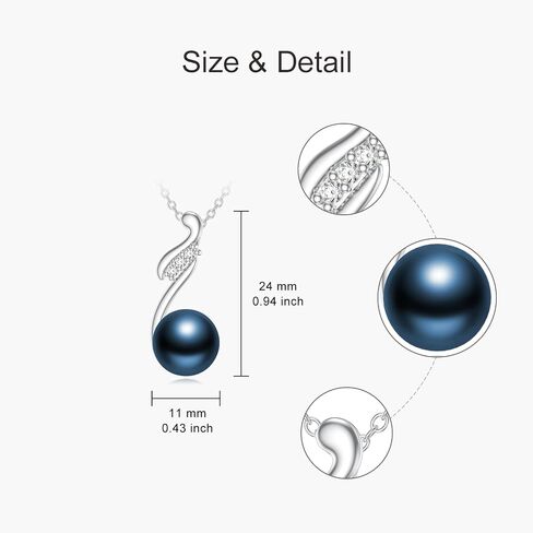 925 Sterling Silver Single Black Pearl Necklace for Women, 7-9mm Round Cultured Pearl Pendant with 18+2 inches Chain, Danity Jewelry Gift for Christmas Mother's Day Valentine's Day Birthday Anniversary in Kuwait