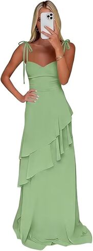 Ruffle Prom Dresses 2026 for Teens Chiffon Formal Long Bridesmaid Dress Spaghetti Strap VDD06 in Kuwait