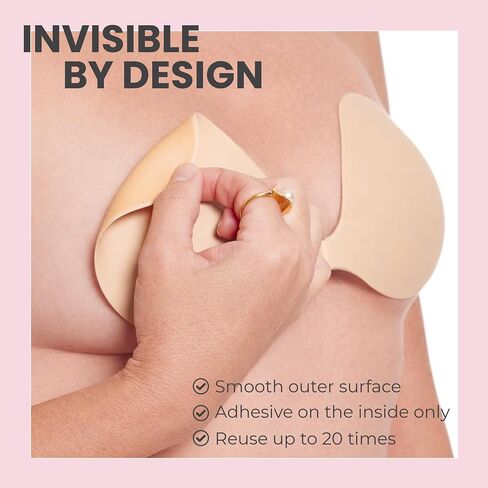 Hollywood Fashion Secrets Adhesive Strapless Bra – Reusable Sticky Bra for Backless & Strapless Dresses, Seamless Invisible Push Up Lift Support Beige in Saudi Arabia