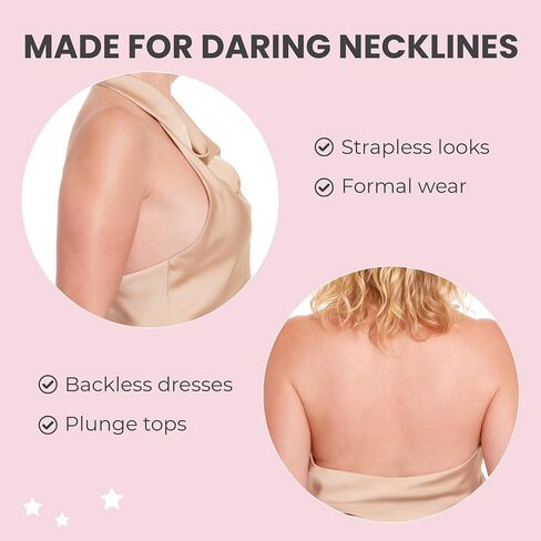 Hollywood Fashion Secrets Adhesive Strapless Bra – Reusable Sticky Bra for Backless & Strapless Dresses, Seamless Invisible Push Up Lift Support Beige in Saudi Arabia