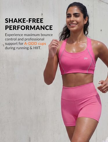 Yvette High Impact Sports Bras for Women Sewn-in Pads Racerback Workout Bra for Running HIIT Large Breast Support A-DDD Cups in Kuwait